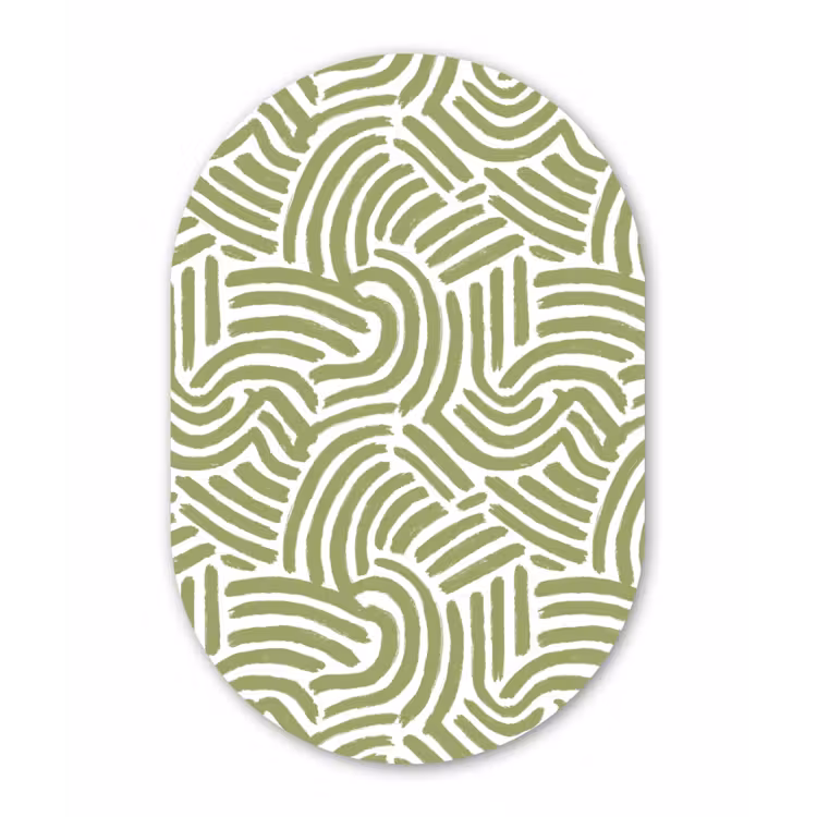 Alu-Dibond-Bild Oval - Salbeigrün – Abstrakt – Bögen – Handgezeichnet – Muster — 1