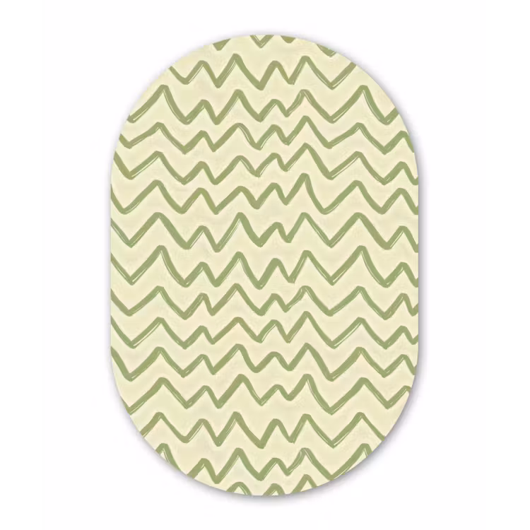 Alu-Dibond-Bild Oval - Salbeigrün – Zickzack – Handgezeichnet – Muster — 1