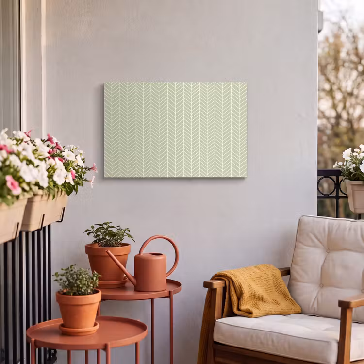 Outdoor Leinwand - Salbeigrün – Fischgrät – Geometrisch – Muster — 3