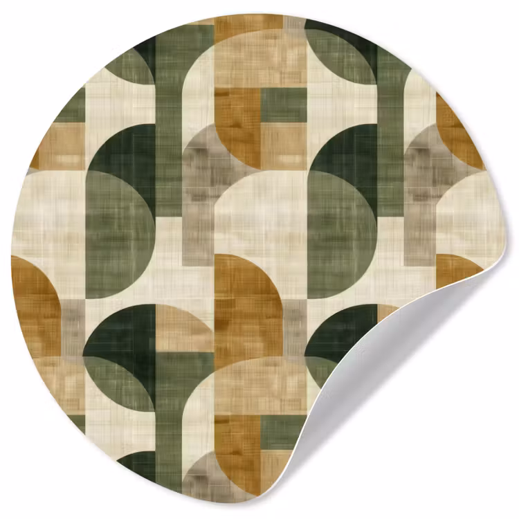 Runde Tapete - Olivgrün – Geometrisch – Abstrakt – Mid-Century – Leinen – Muster — 1