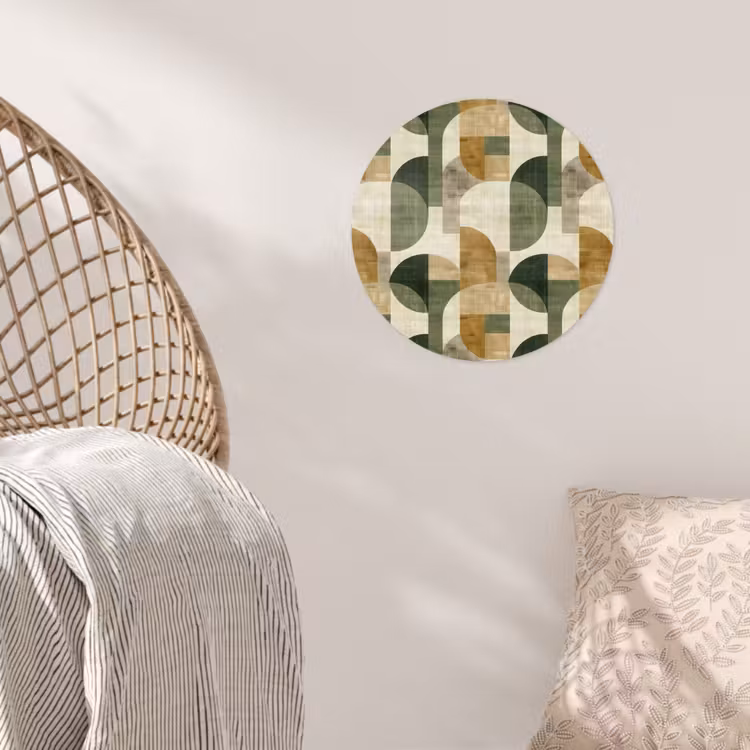 Runde Tapete - Olivgrün – Geometrisch – Abstrakt – Mid-Century – Leinen – Muster — 5