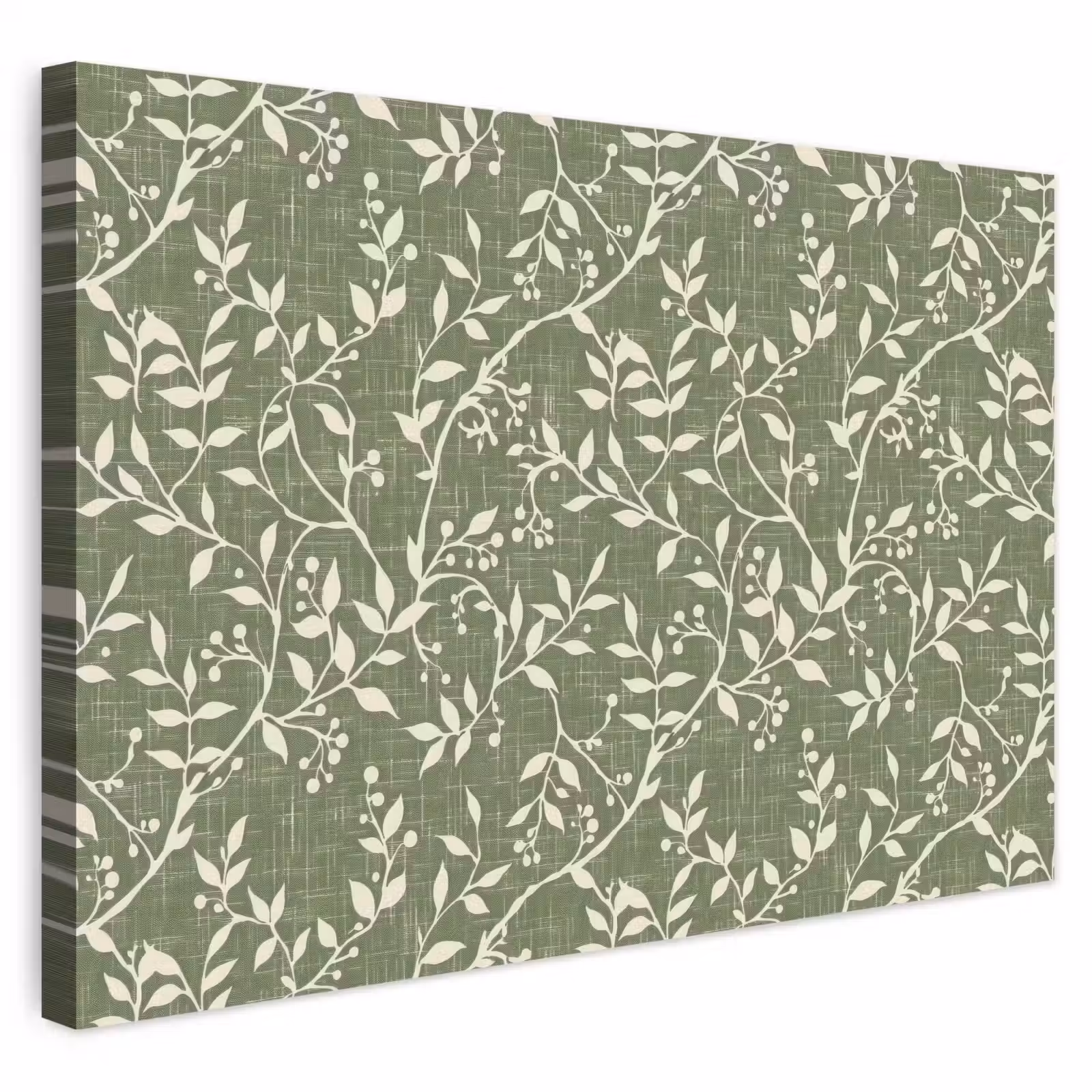 Outdoor Leinwand - Salbeigrün – Botanisch – Zweige – Beeren – Leinen – Muster — 1