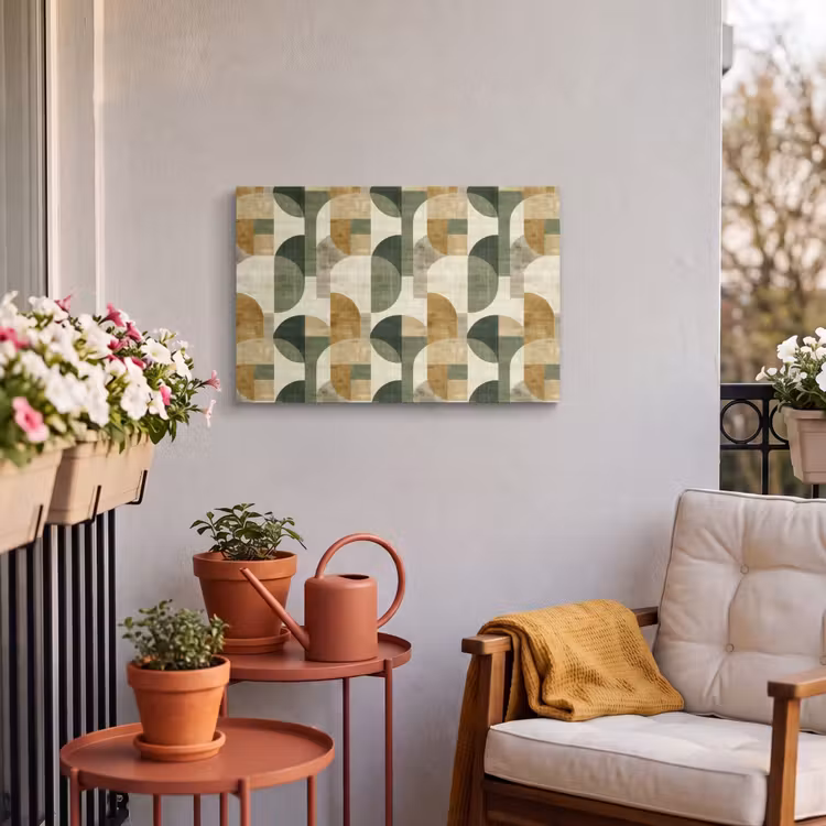 Outdoor Leinwand - Olivgrün – Geometrisch – Abstrakt – Mid-Century – Leinen – Muster — 3