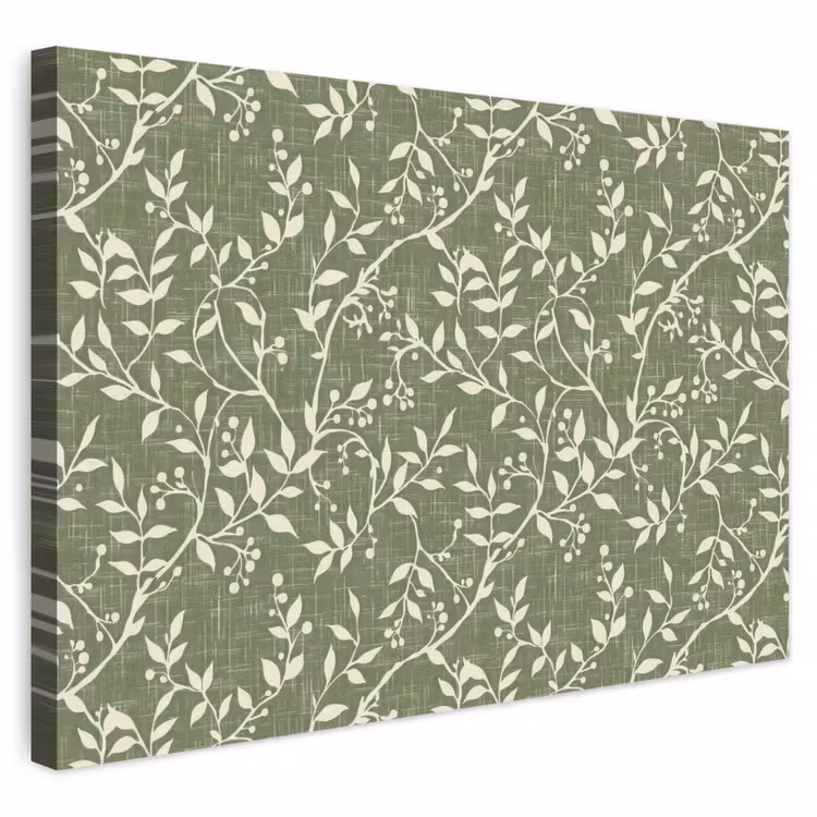 Outdoor Leinwand - Salbeigrün – Botanisch – Zweige – Beeren – Leinen – Muster — 1