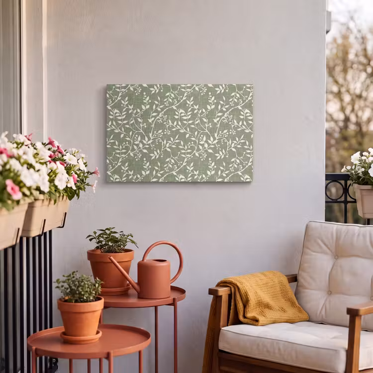 Outdoor Leinwand - Salbeigrün – Botanisch – Zweige – Beeren – Leinen – Muster — 3