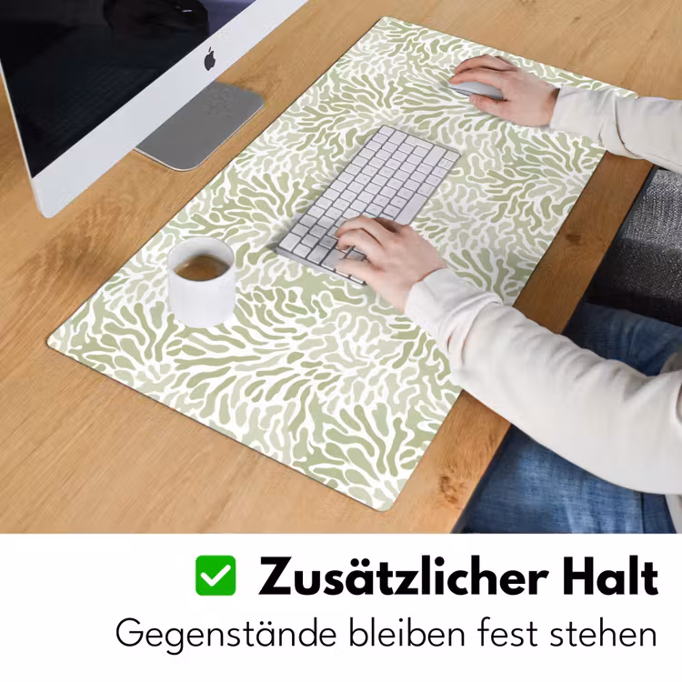 Schreibtischunterlage - Salbeigrün – Abstrakt – Organisch – Korallenrot – Muster — 3