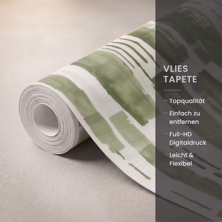 Tapete - Grün – Abstrakt – Pinselstriche – Leinen – Muster — 3