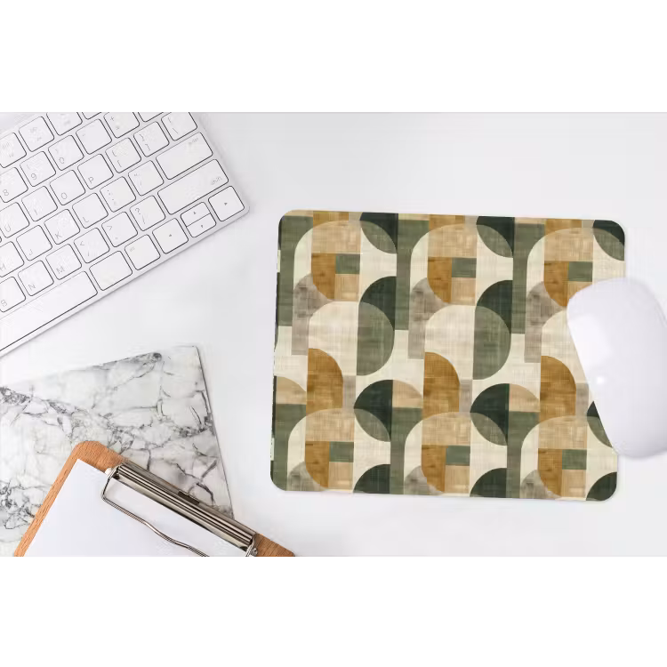 Mauspad - Olivgrün – Geometrisch – Abstrakt – Mid-Century – Leinen – Muster — 2