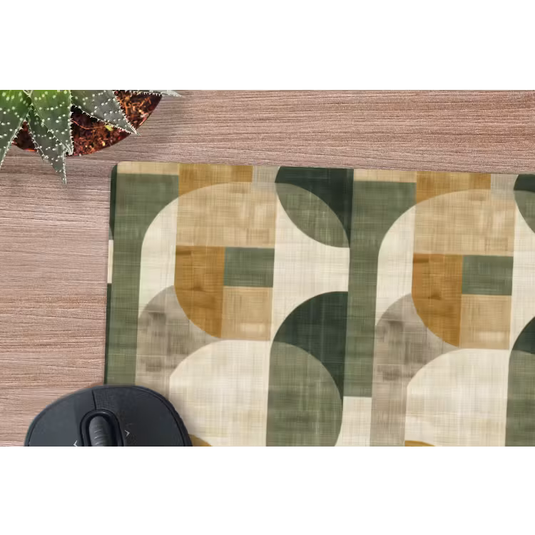 Mauspad - Olivgrün – Geometrisch – Abstrakt – Mid-Century – Leinen – Muster — 4
