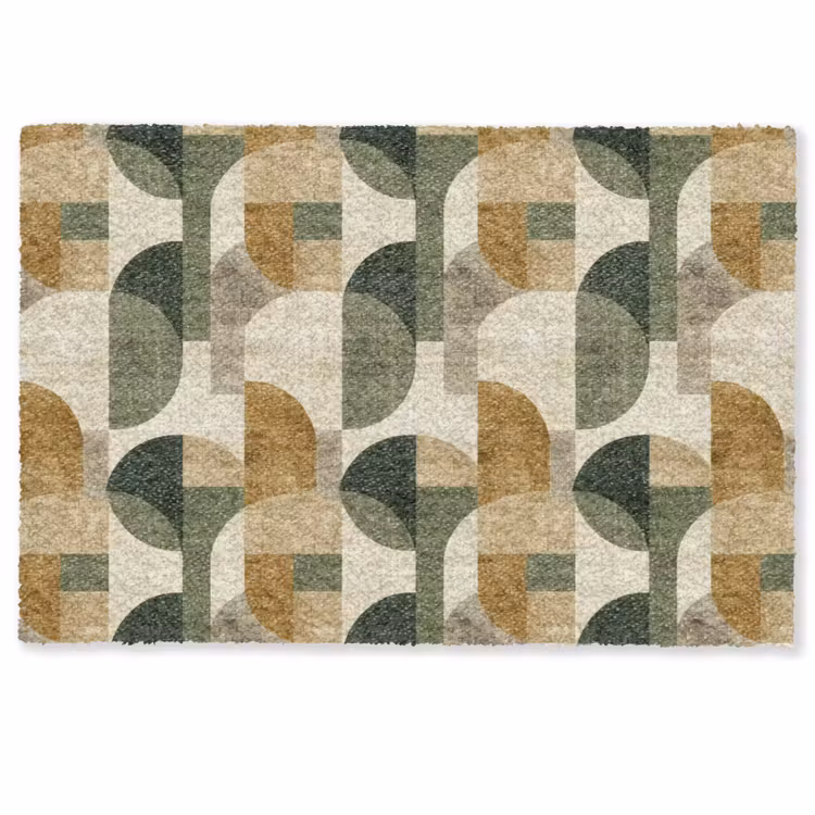 Fußmatte - Olivgrün – Geometrisch – Abstrakt – Mid-Century – Leinen – Muster — 1