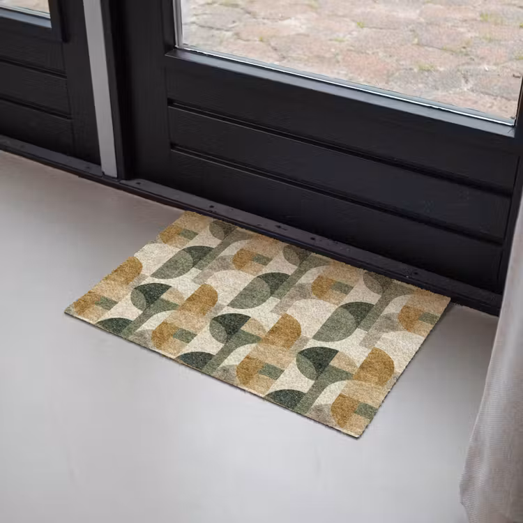 Fußmatte - Olivgrün – Geometrisch – Abstrakt – Mid-Century – Leinen – Muster — 2