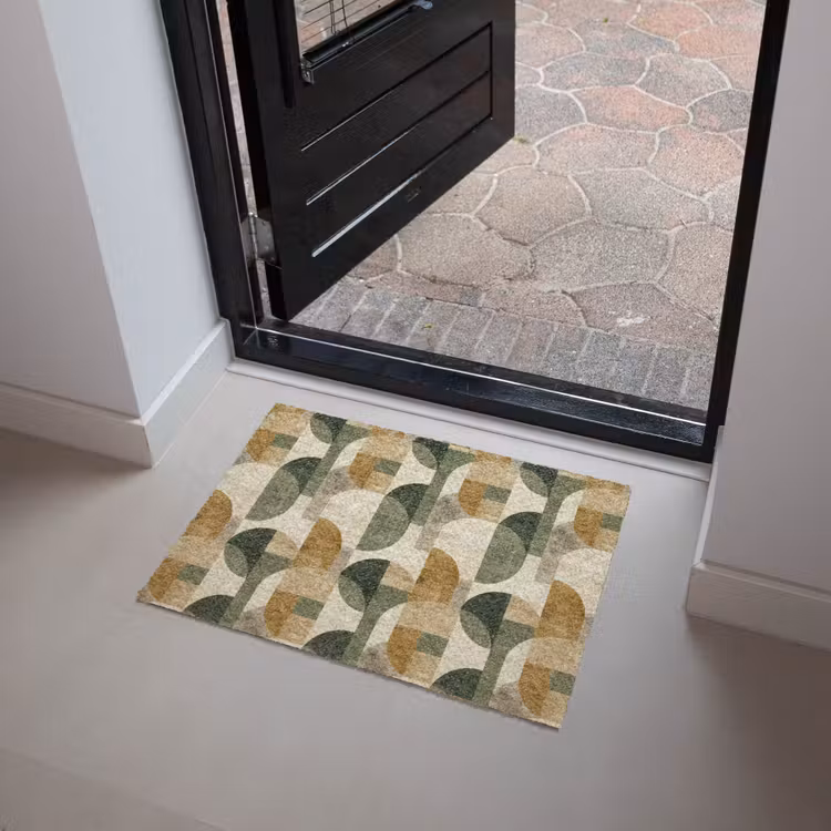Fußmatte - Olivgrün – Geometrisch – Abstrakt – Mid-Century – Leinen – Muster — 4