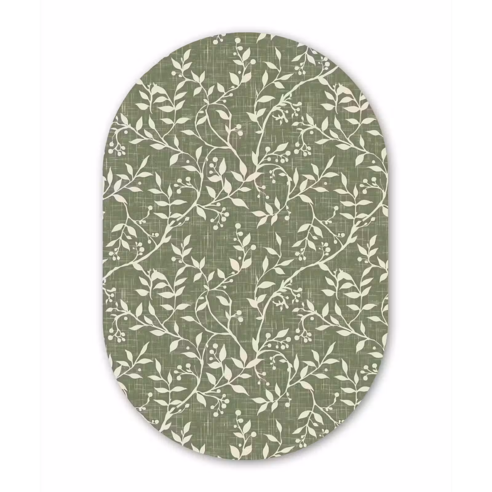 Forexbild Oval - Salbeigrün – Botanisch – Zweige – Beeren – Leinen – Muster — 1