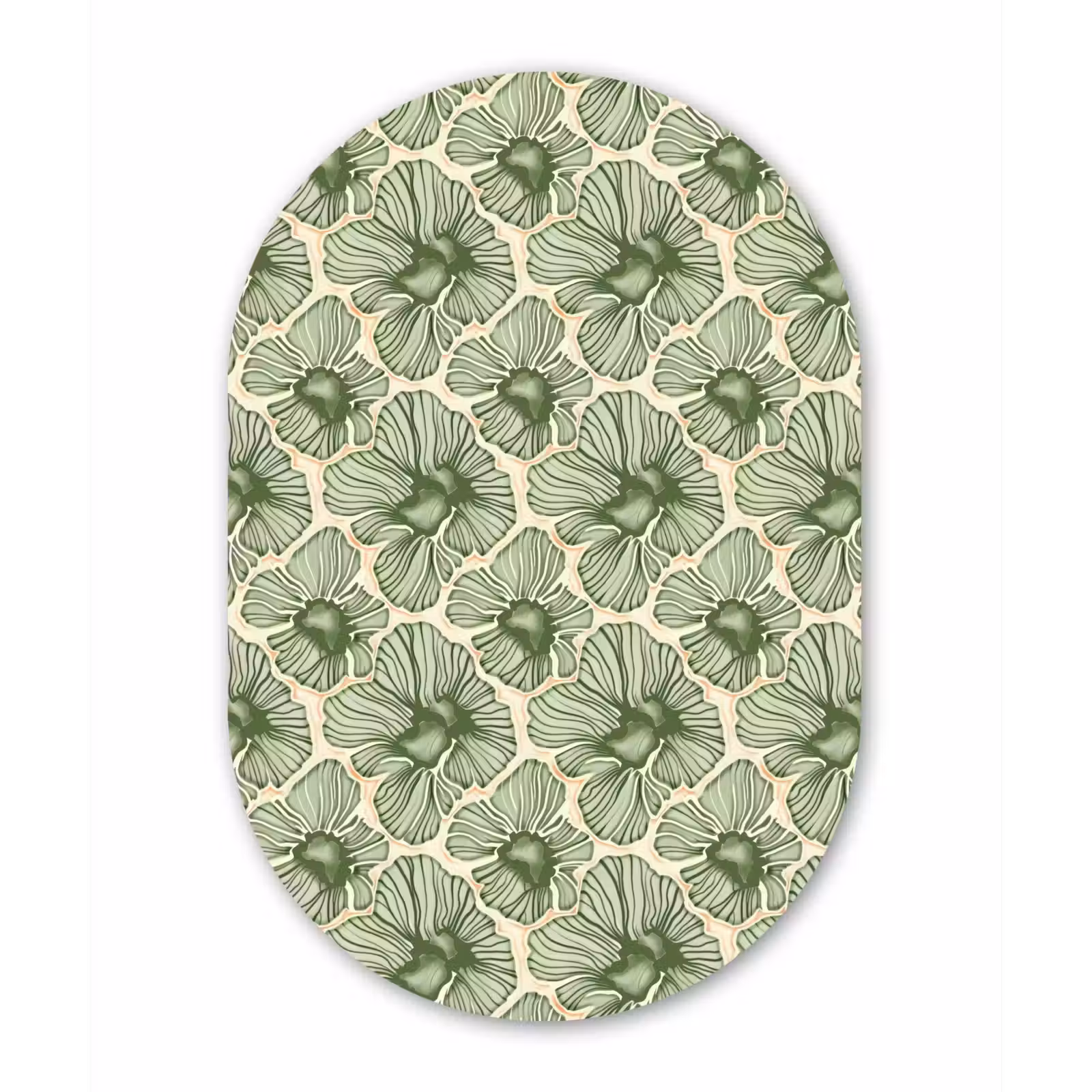 Glasbild Oval - Grün – Botanisch – Blumen – Organisch – Muster — 1