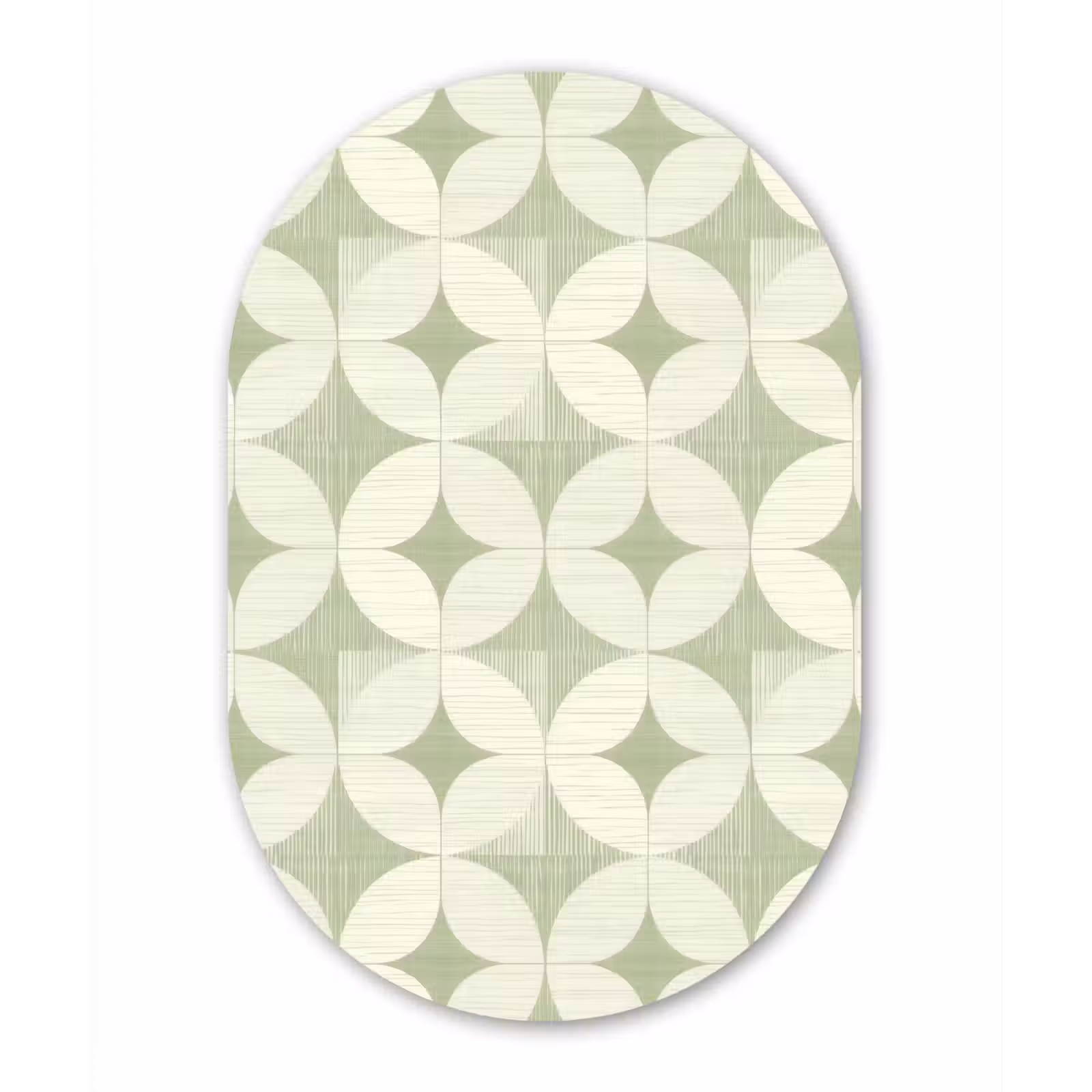 Glasbild Oval - Salbeigrün – Geometrisch – Retro – Mid-Century – Muster — 1