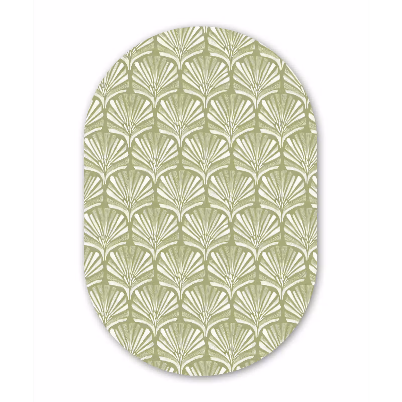 Glasbild Oval - Salbeigrün – Ginkgo Biloba – Fächer – Muster — 1