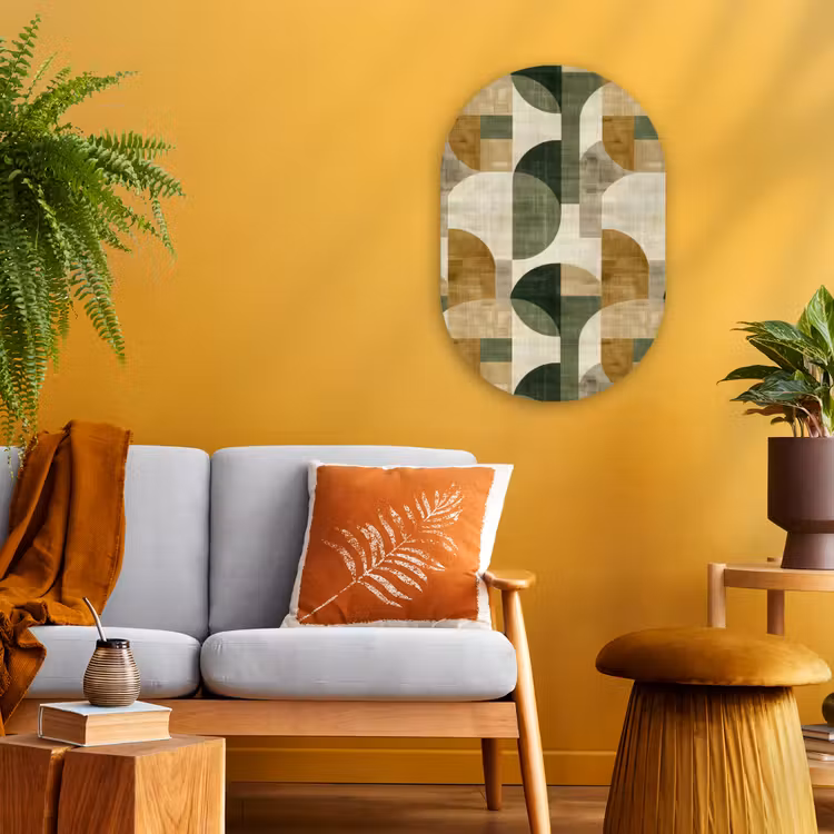 Forexbild Oval - Olivgrün – Geometrisch – Abstrakt – Mid-Century – Leinen – Muster — 2