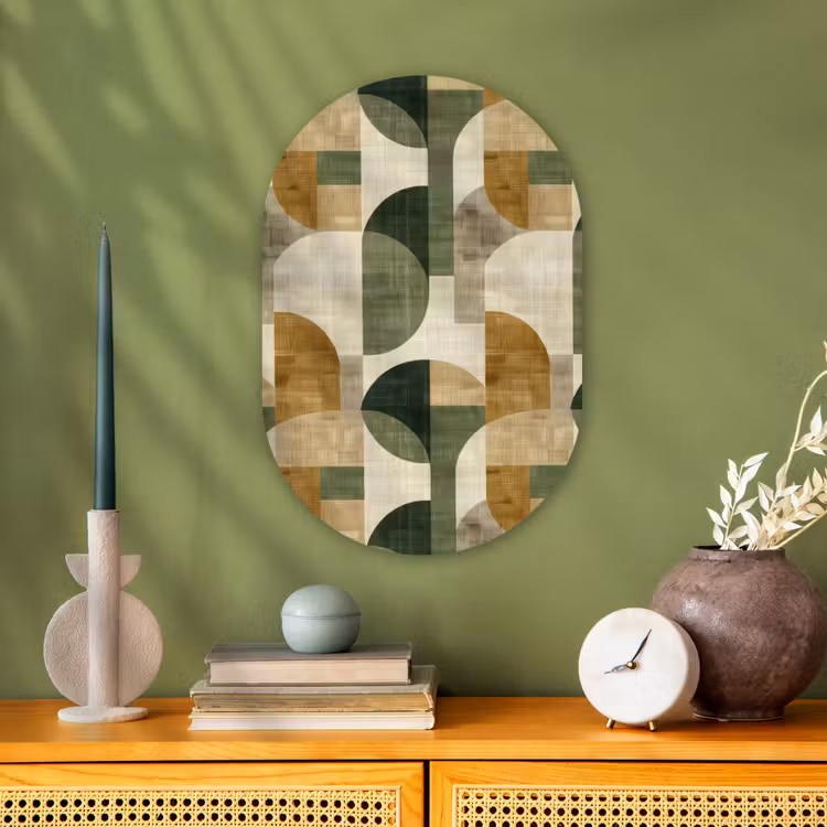 Forexbild Oval - Olivgrün – Geometrisch – Abstrakt – Mid-Century – Leinen – Muster — 3