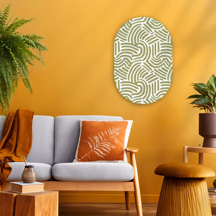 Forexbild Oval - Salbeigrün – Abstrakt – Bögen – Handgezeichnet – Muster — 2