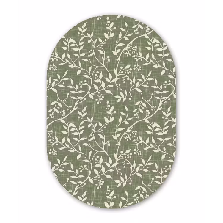 Forexbild Oval - Salbeigrün – Botanisch – Zweige – Beeren – Leinen – Muster — 1