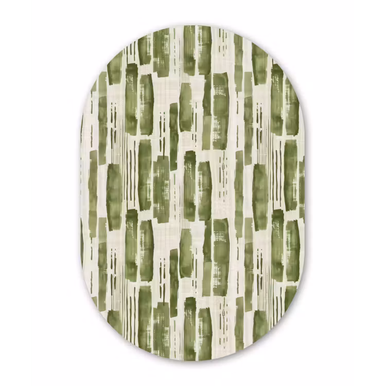 Glasbild Oval - Grün – Abstrakt – Pinselstriche – Leinen – Muster — 1