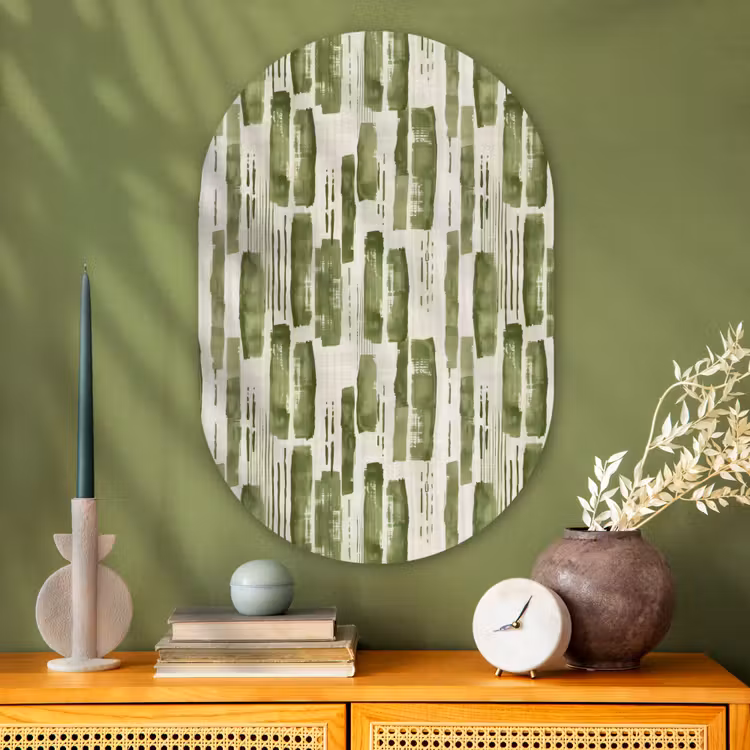 Glasbild Oval - Grün – Abstrakt – Pinselstriche – Leinen – Muster — 2