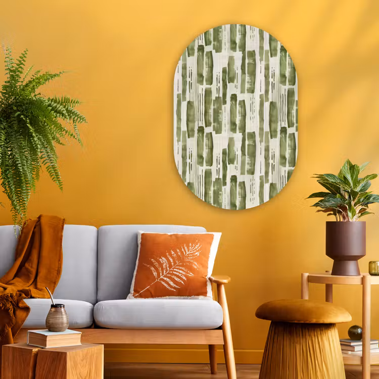 Glasbild Oval - Grün – Abstrakt – Pinselstriche – Leinen – Muster — 3