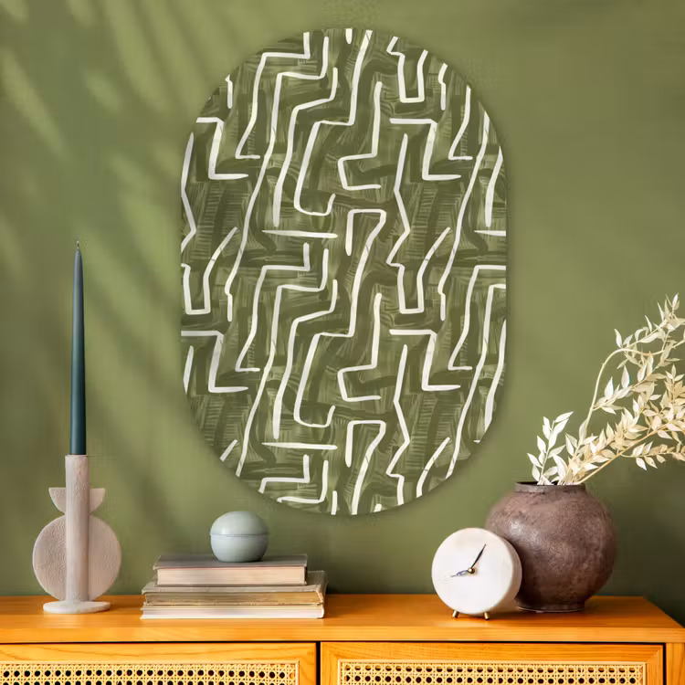 Glasbild Oval - Grün – Abstrakt – Pinselstriche – Muster — 2
