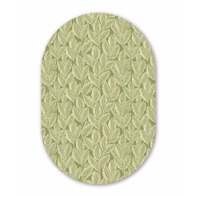Glasbild Oval - Grün – Botanisch – Blätter – Vintage – Muster — 1