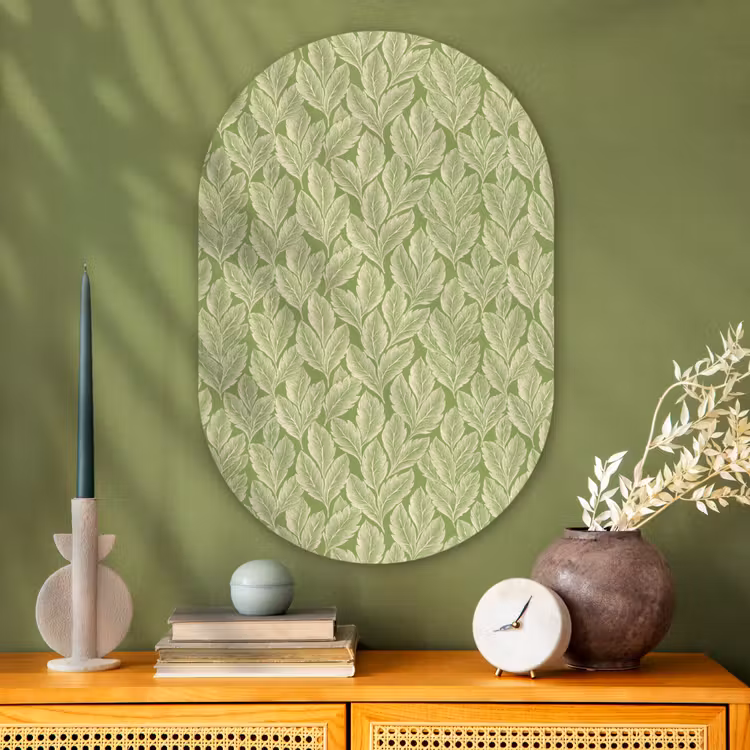 Glasbild Oval - Grün – Botanisch – Blätter – Vintage – Muster — 2