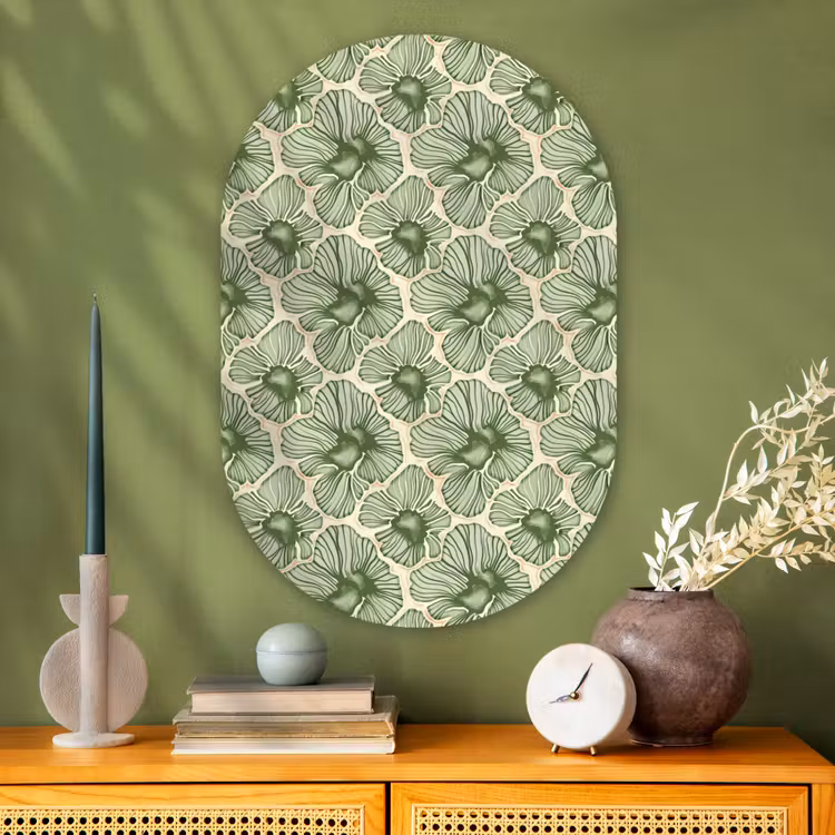 Glasbild Oval - Grün – Botanisch – Blumen – Organisch – Muster — 2