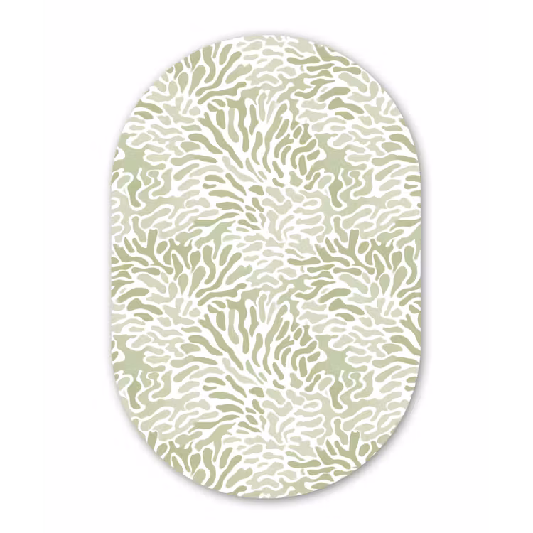 Glasbild Oval - Salbeigrün – Abstrakt – Organisch – Korallenrot – Muster — 1