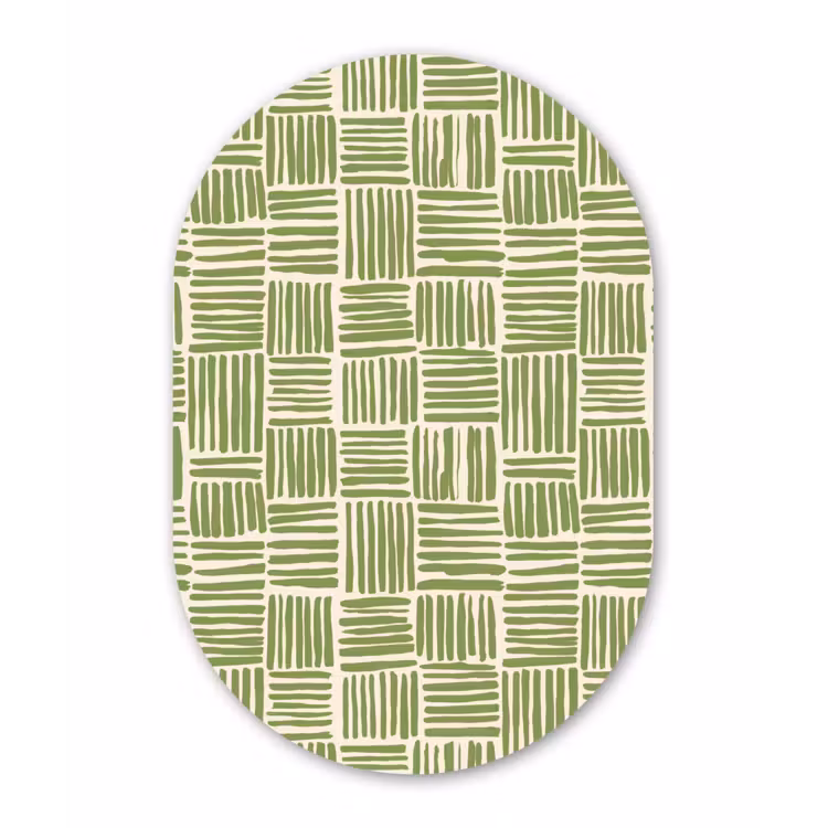 Glasbild Oval - Salbeigrün – Blöcke – Handgezeichnet – Muster — 1