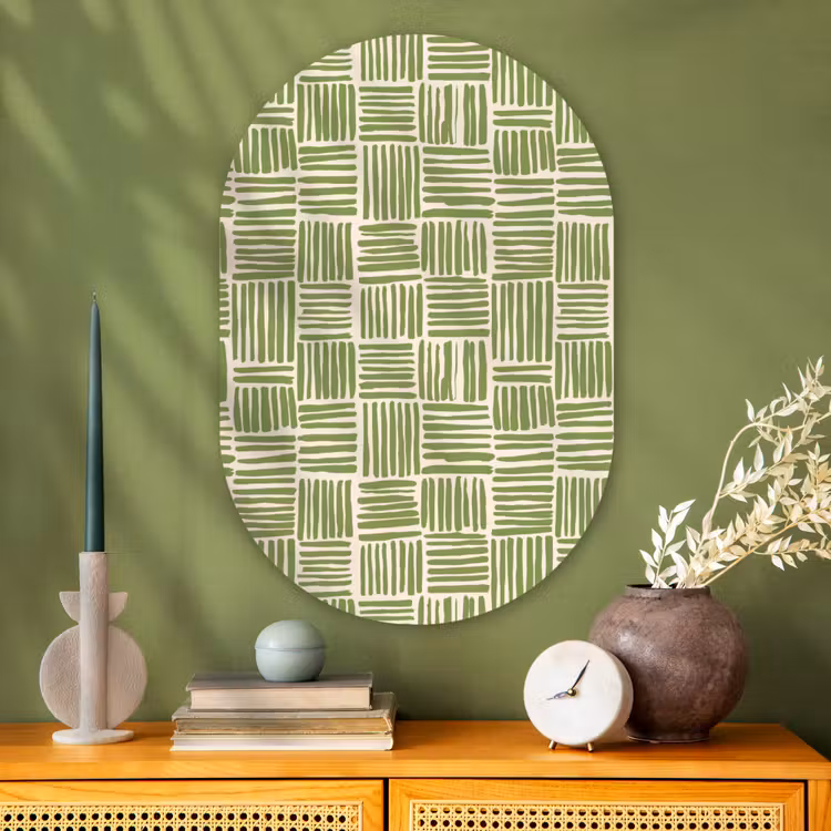 Glasbild Oval - Salbeigrün – Blöcke – Handgezeichnet – Muster — 2