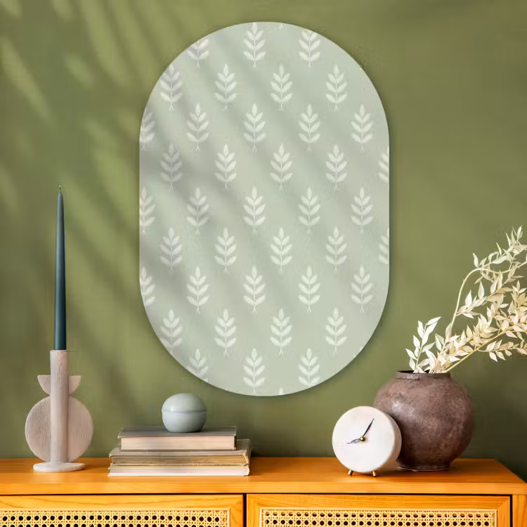 Glasbild Oval - Salbeigrün – Botanisch – Zweige – Minimalistisch – Muster — 2