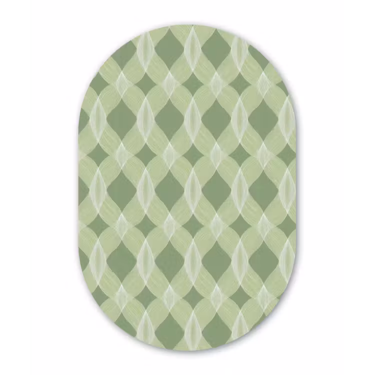 Glasbild Oval - Salbeigrün – Geometrisch – Organisch – Gitterwerk – Muster — 1