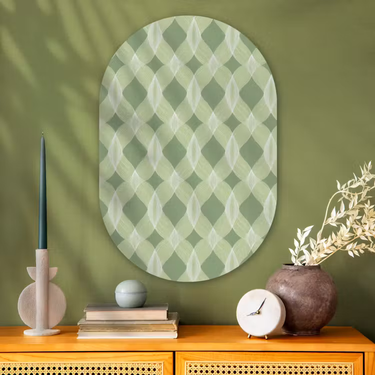 Glasbild Oval - Salbeigrün – Geometrisch – Organisch – Gitterwerk – Muster — 2