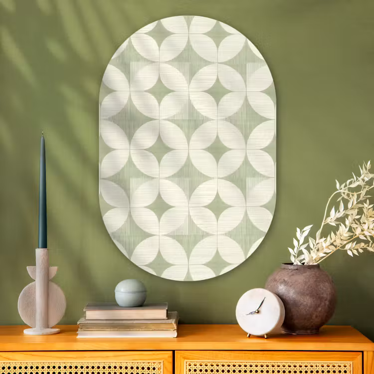 Glasbild Oval - Salbeigrün – Geometrisch – Retro – Mid-Century – Muster — 2