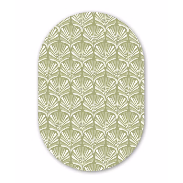 Glasbild Oval - Salbeigrün – Ginkgo Biloba – Fächer – Muster — 1