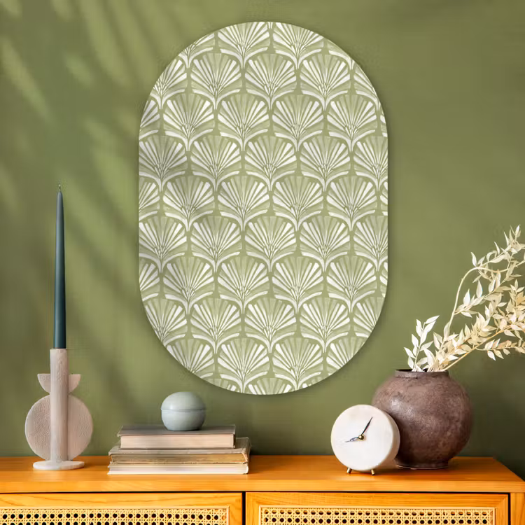 Glasbild Oval - Salbeigrün – Ginkgo Biloba – Fächer – Muster — 2