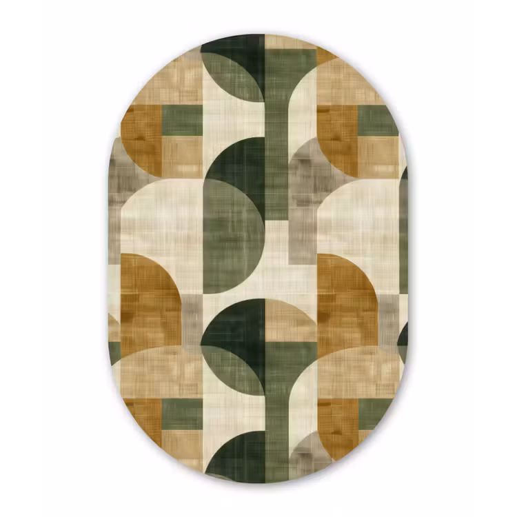 Glasbild Oval - Olivgrün – Geometrisch – Abstrakt – Mid-Century – Leinen – Muster — 1