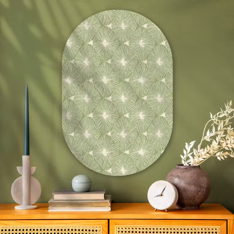 Glasbild Oval - Salbeigrün – Botanisch – Rauten – Organisch – Muster — 2
