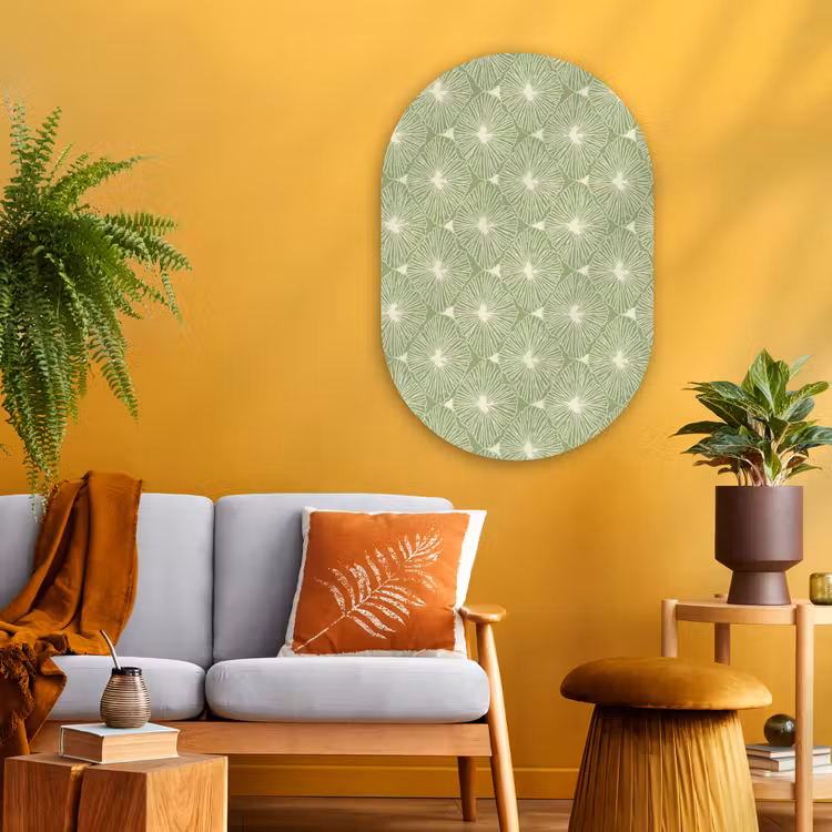 Glasbild Oval - Salbeigrün – Botanisch – Rauten – Organisch – Muster — 3