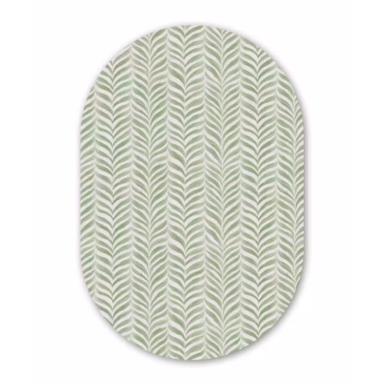 Glasbild Oval - Salbeigrün – Fischgrätmuster – Organisch – Pinselstriche – Muster — 1
