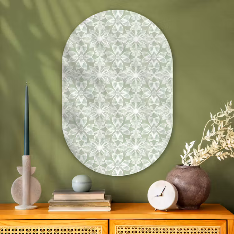 Glasbild Oval - Salbeigrün – Symmetrisch – Mandala – Ornament – Muster — 2