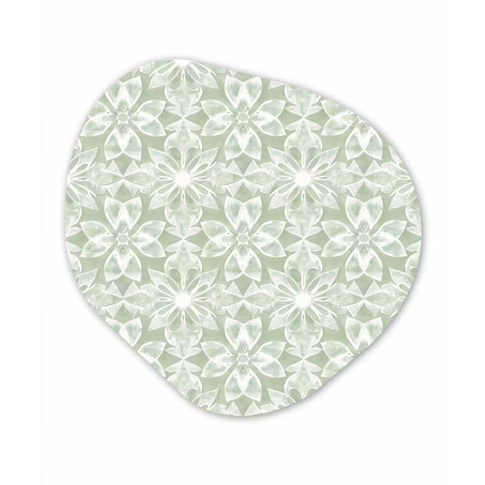 Glasbild Organische Form - Salbeigrün – Symmetrisch – Mandala – Ornament – Muster — 1