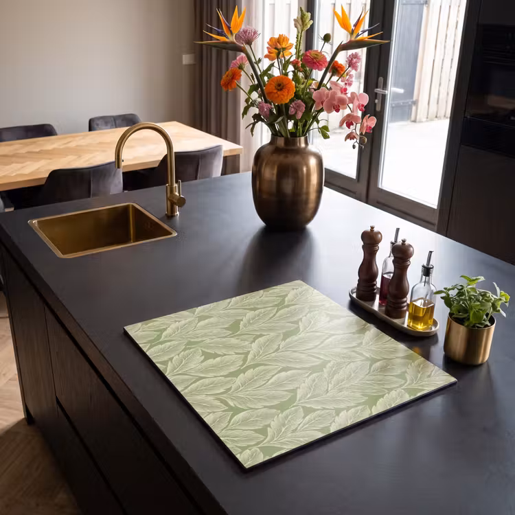 Herdabdeckplatte - Grün – Botanisch – Blätter – Vintage – Muster — 5