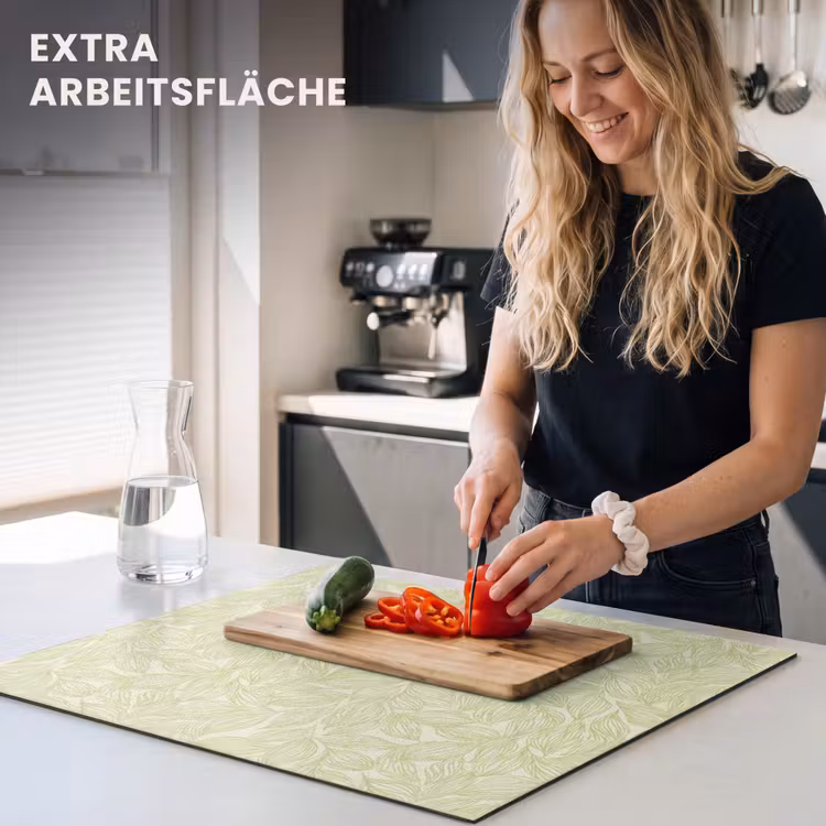 Herdabdeckplatte - Salbeigrün – Botanisch – Blätter – Handgezeichnet – Muster — 4