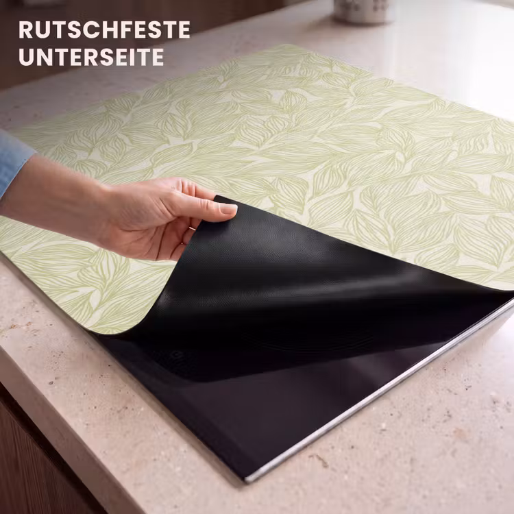 Herdabdeckplatte - Salbeigrün – Botanisch – Blätter – Handgezeichnet – Muster — 9