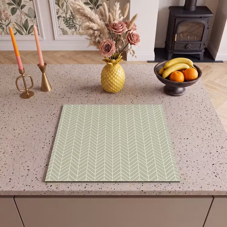 Herdabdeckplatte - Salbeigrün – Fischgrät – Geometrisch – Muster — 2